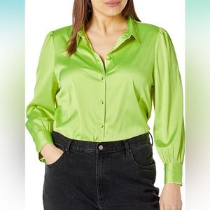 Womens Long Sleeve Green Satin Button Down